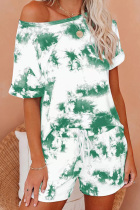 Light Green Polyester Fashion Sexy adult Ma'am Print Two Piece Suits pencil Short Sleeve Two Pieces
