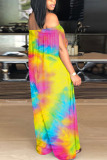 Red Fashion street Print Tie-dyed Sleeveless one word collar Jumpsuits