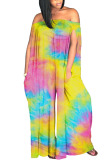 Yellow Polyester Fashion adult Ma'am Street One word collar Print Tie Dye Plus Size 
