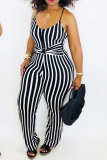 Black Sexy Striped Sleeveless Slip Jumpsuits