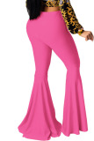 Pink Red Black Blue Pink Yellow Fluorescent green Cotton Elastic Fly Mid Solid Boot Cut Pants Bottoms