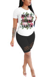 White Milk Silk Fashion Casual adult Ma'am Print Two Piece Suits pencil Short Sleeve Two Pieces