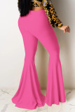 Pink Red Black Blue Pink Yellow Fluorescent green Cotton Elastic Fly Mid Solid Boot Cut Pants Bottoms