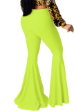 Yellow Red Black Blue Pink Yellow Fluorescent green Cotton Elastic Fly Mid Solid Boot Cut Pants Bottoms