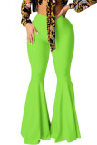 Fluorescent green Red Black Blue Pink Yellow Fluorescent green Cotton Elastic Fly Mid Solid Boot Cut Pants Bottoms