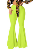 Fluorescent green Red Black Blue Pink Yellow Fluorescent green Cotton Elastic Fly Mid Solid Boot Cut Pants Bottoms