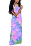 Sky Blue Milk. Fashion adult Ma'am Street Cap Sleeve Short Sleeves V Neck Pencil Dress Floor-Length Tie and dye Dresses