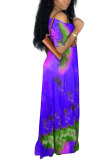 purple Milk. Fashion adult Ma'am Street Cap Sleeve Short Sleeves V Neck Pencil Dress Floor-Length Tie and dye Dresses