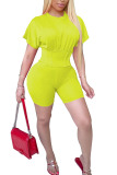 Yellow Fashion Casual adult Ma'am Patchwork Solid Two Piece Suits pencil Short Sleeve Two Pieces