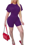 purple Fashion Casual adult Ma'am Patchwork Solid Two Piece Suits pencil Short Sleeve Two Pieces