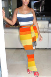 Yellow Fashion Sexy adult Ma'am Spaghetti Strap Sleeveless Slip Step Skirt Ankle-Length Print Dresses