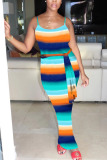 Orange Fashion Sexy adult Ma'am Spaghetti Strap Sleeveless Slip Step Skirt Ankle-Length Print Dresses