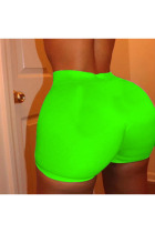 Green  Elastic Fly High Solid Straight shorts Bottoms