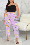 Yellow and purple Cotton Drawstring Mid Print Character Straight Pants Bottoms