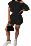 Black Fashion Casual adult Ma'am Two Piece Suits Straight Short Sleeve Two Pieces