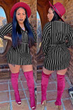 purple Fashion Long Sleeves O neck Hip skirt Mini Striped Long Sleeve Dresses