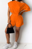 Orange Fashion Casual adult Ma'am Two Piece Suits Straight Short Sleeve Two Pieces