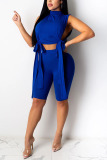 Royal blue venetian Fashion Celebrities adult Ma'am Solid Two Piece Suits Straight Sleeveless Two Pieces