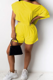 Yellow Fashion Casual adult Ma'am Two Piece Suits Straight Short Sleeve Two Pieces