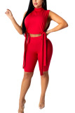 Red venetian Fashion Celebrities adult Ma'am Solid Two Piece Suits Straight Sleeveless Two Pieces
