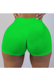 Green Elastic Fly High Solid Straight shorts Bottoms