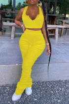Yellow Sexy V Neck Patchwork Solid asymmetrical Plus Size