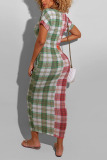 Red-green knitting Sexy O Neck Plaid Print Plus Size 