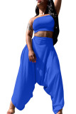 Blue Polyester Fashion Sexy adult Ma'am Solid Two Piece Suits Harlan pants Sleeveless Two Pieces