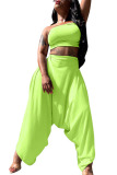 Yellow Polyester Fashion Sexy adult Ma'am Solid Two Piece Suits Harlan pants Sleeveless Two Pieces