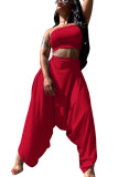 Red Polyester Fashion Sexy adult Ma'am Solid Two Piece Suits Harlan pants Sleeveless Two Pieces