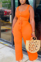 Orange Fashion Sexy Solid Sleeveless O Neck Jumpsuits