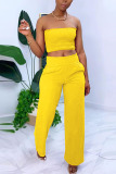 Yellow Chlorine Fashion Casual adult Ma'am Solid Two Piece Suits Straight Sleeveless Two Pieces
