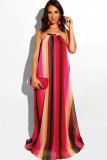 Red Fashion Sexy Off The Shoulder Spaghetti Strap Sleeveless Slip A-Line Floor-Length Print Patchwork  C
