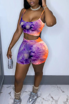 purple Fashion Sexy adult Ma'am Print Two Piece Suits pencil Sleeveless Two Pieces