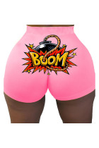 Pink Polyester Elastic Fly High Print Straight shorts Bottoms