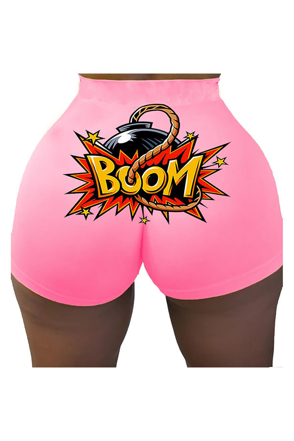 Pink Polyester Elastic Fly High Print Straight shorts Bottoms