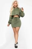 Grey Polyester Fashion adult Sexy Two Piece Suits Bandage Solid Hip skirt Long Sleeve 