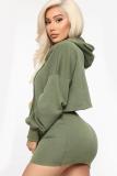 Green Polyester Fashion adult Sexy Two Piece Suits Bandage Solid Hip skirt Long Sleeve 
