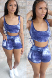 Blue Fashion Active adult Ma'am Tie Dye Two Piece Suits pencil Sleeveless Two Pieces