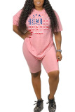 Pink Milk Silk Fashion Active adult Ma'am Print Two Piece Suits Straight Short Sleeve Two Pieces