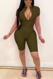 Army Green Fashion Celebrities adult Ma'am O Neck Solid Plus Size