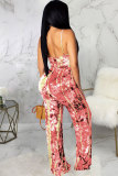 Pink Sexy Fashion zipper Print Patchwork Sleeveless Slip Jumpsuits