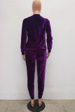 purple Drawstring Mid Patchwork pencil Pants Two-piece suit