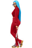 Red Drawstring Long Sleeve Mid Solid Pants Two-piece suit