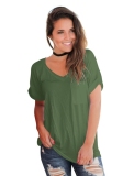 Army Green Fashion Casual Regular V-Neck Short Solid Slim Tees & T-shirts