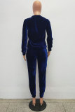 Dark Blue Drawstring Mid Patchwork pencil Pants Two-piece suit