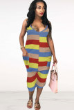 Pink Sexy Fashion Patchwork Striped Print Polyester Sleeveless Slip  Rompers