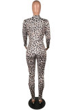 Leopard print Elastic Fly Long Sleeve Mid Print Leopard Skinny Pants Jumpsuits & Rompers