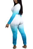 Light Blue Fashion Active adult Ma'am Gradient Two Piece Suits pencil Long Sleeve Two Pieces