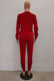 Red Drawstring Mid Patchwork pencil Pants Two-piece suit